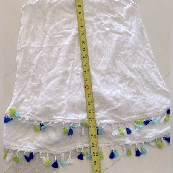 Hailey Lyn Sleeveless Layered Halter Tank Coverup White Colorful Tassels S EUC - Picture 5 of 8